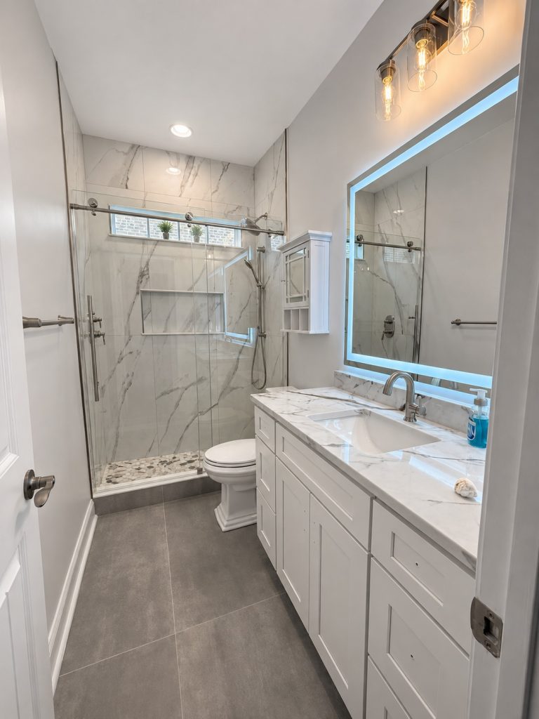 Bathroom renovation in balanced light