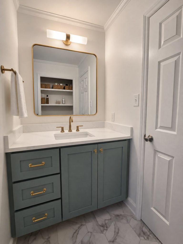 Refined gray green bathroom vanity